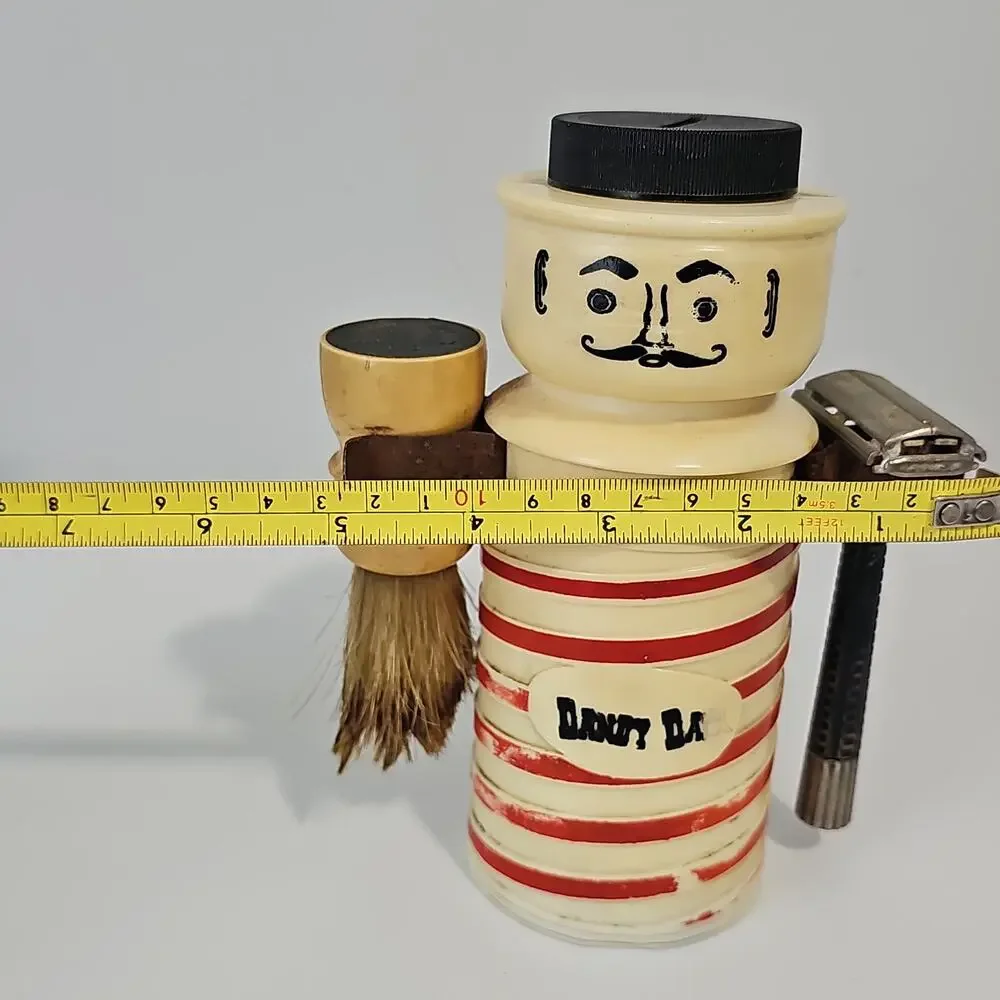 Vintage 1950s Dandy Dan MCM Shaving Caddy Barber Pole Razor Shaving Brush